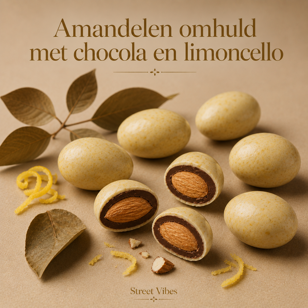 Amandelen omhuld met chocolade en Limoncello 100 gram